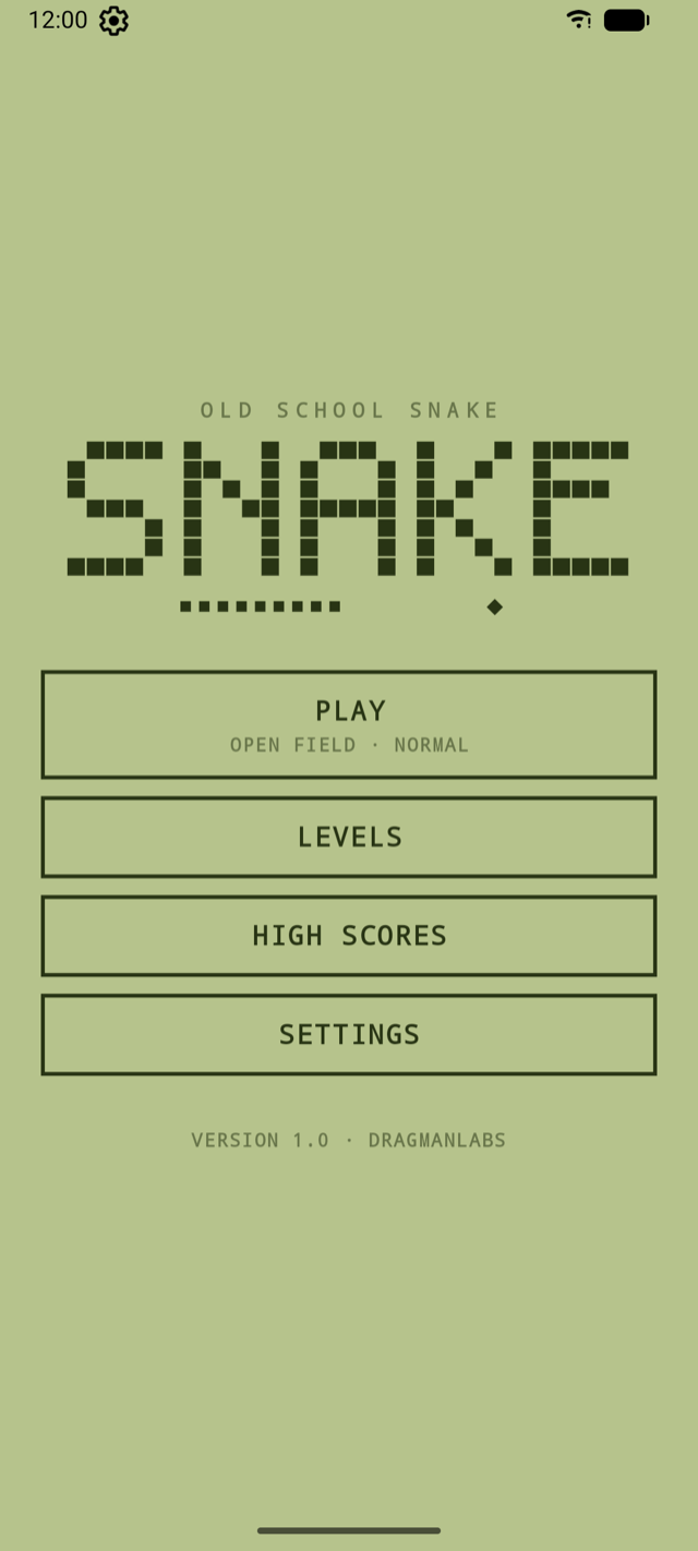 Old School Snake main menu in retro LCD style