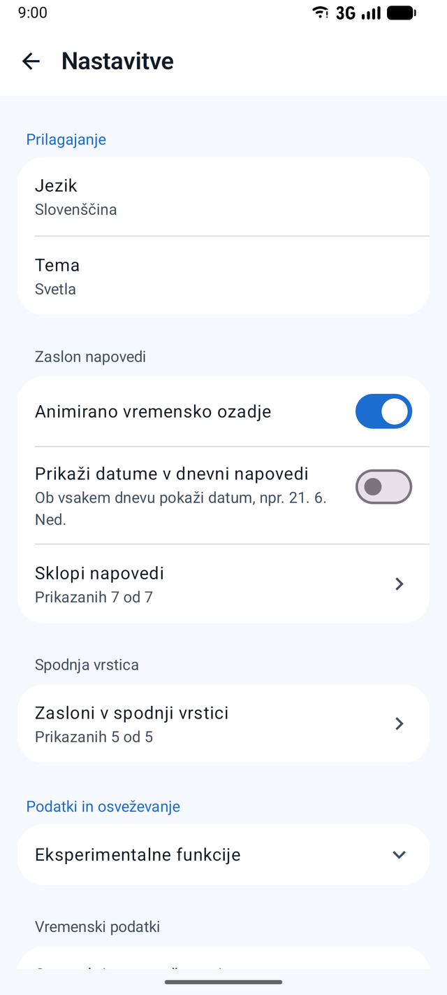 Nastavitve in prilagajanje v aplikaciji Podnebnik