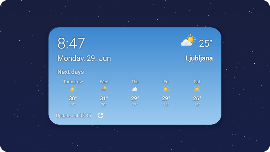 Clock (daily) widget, weather gradient background