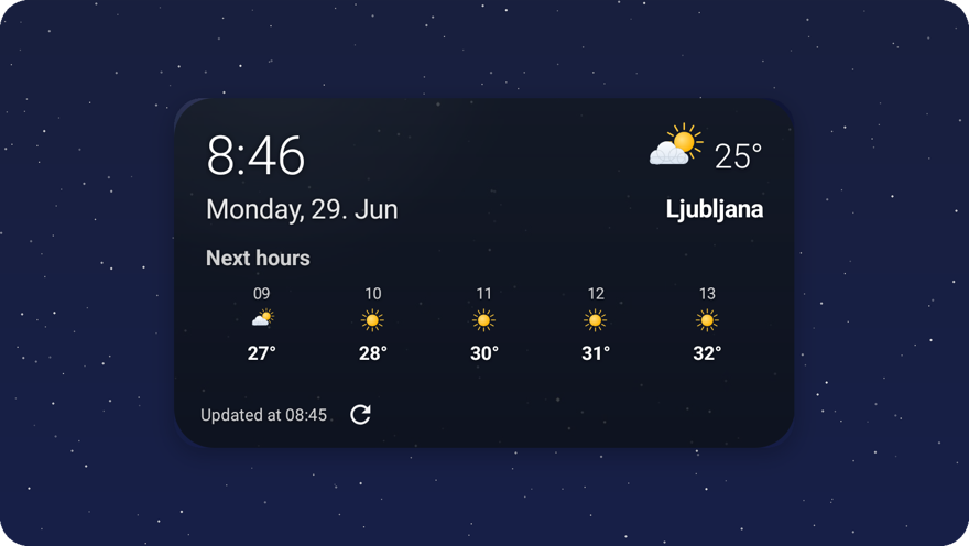 Clock (hourly) widget, dark glass background