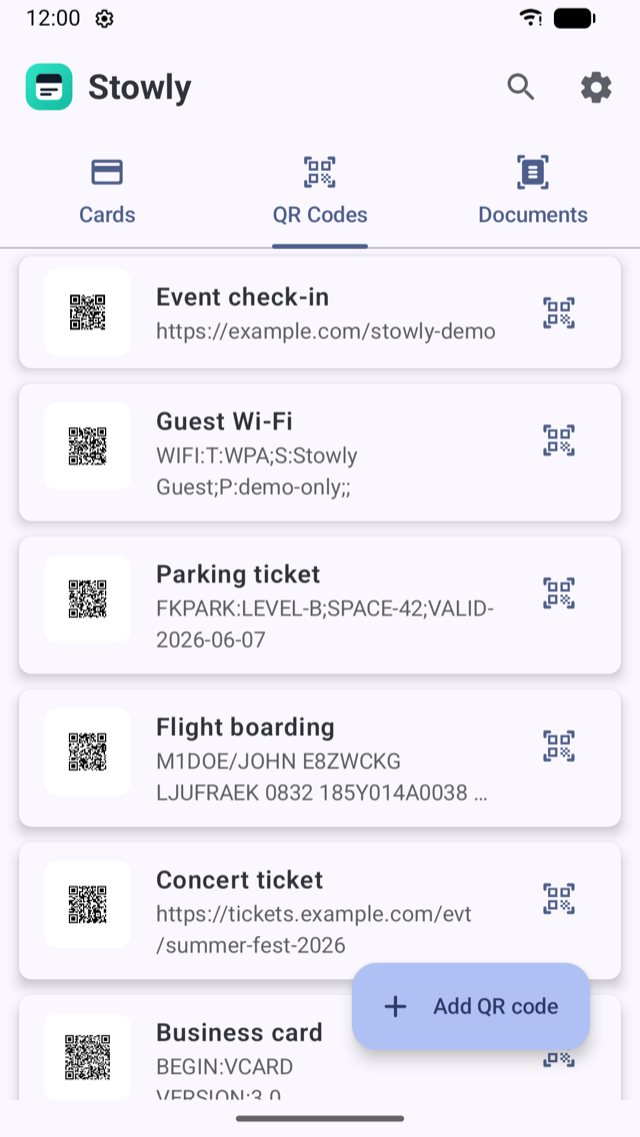 Stowly QR code collection