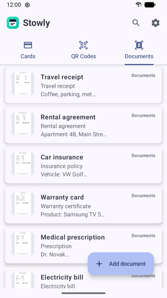 Stowly scanned documents list